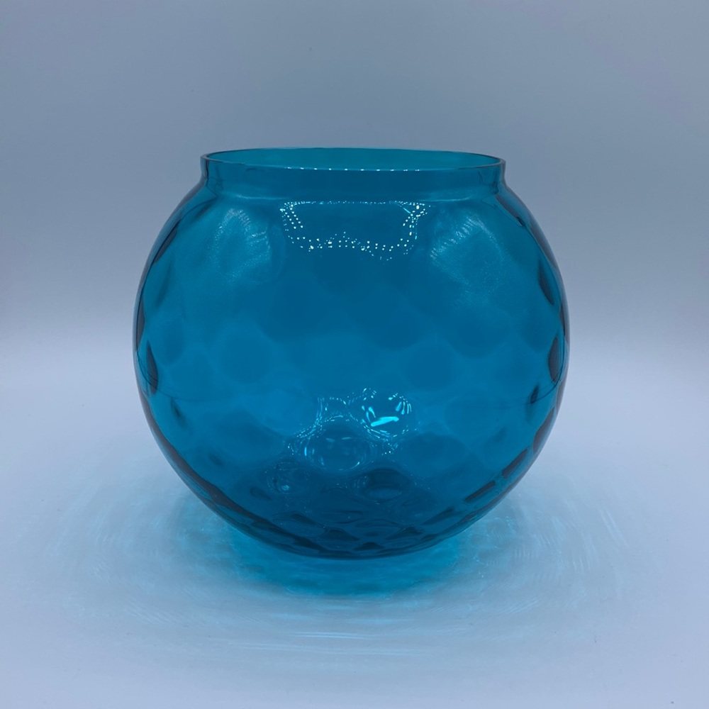 Vintage Large MCM Dimpled Blue Glass Vase Bohemian Bowl